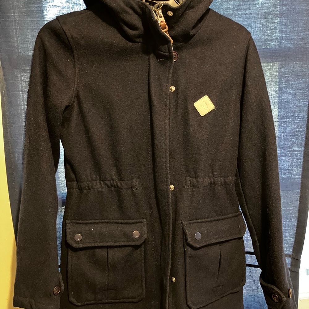 Burton Ladies Navy Hooded Jacket Small Plaid lining